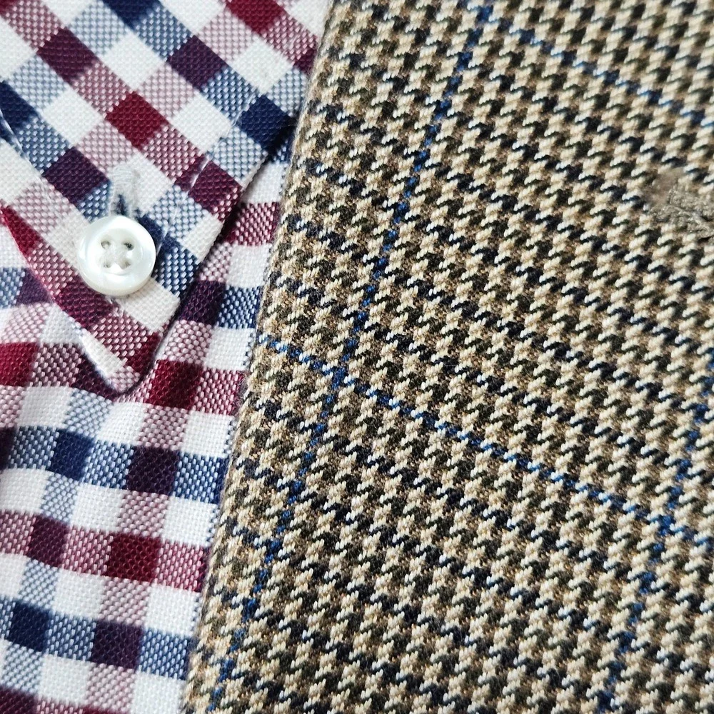 Chaps Men's Sport Coat Blazer Two Button Brown‎ Houndstooth Poly Blend Sz 42L